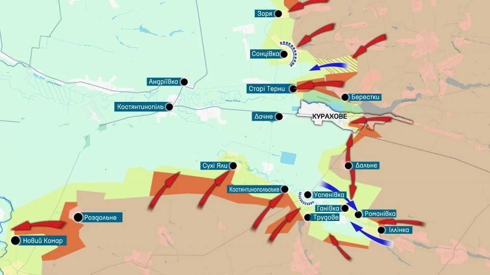 Карта. Армия России пытается заблокировать подразделения ВСУ у Кураховской ТЭС