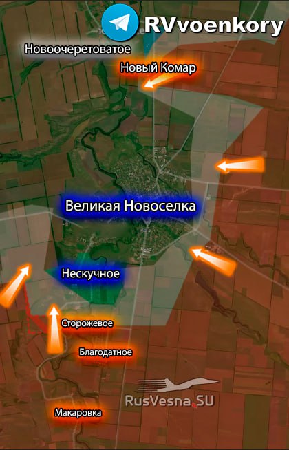 Карта. Армия России прорвалась к трассе к западу от Великой Новосёлки