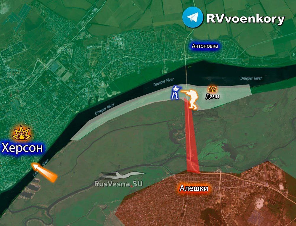 Карта, Армия России прорвалась и закрепилась на дачах у Антоновского моста под Херсоном