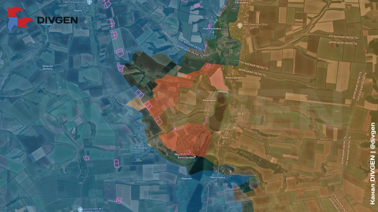 Карта в районе Ивановки на Краснолиманском направлении