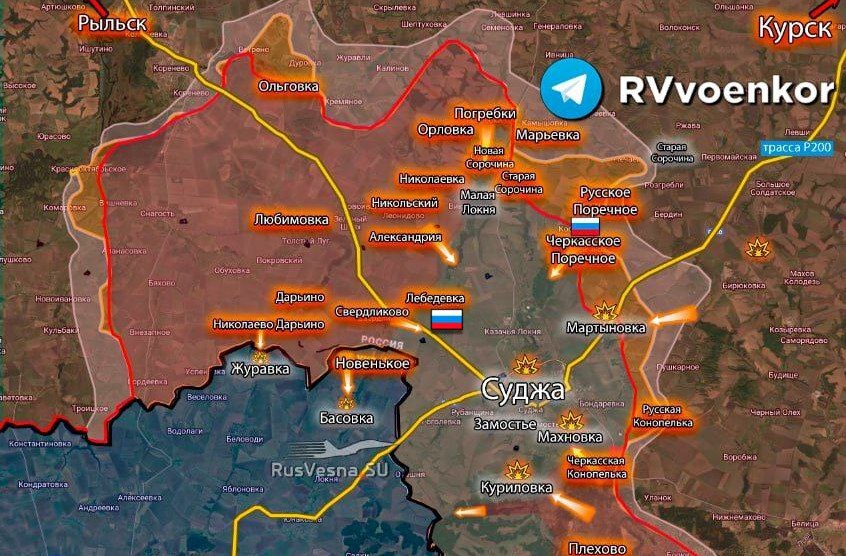 Карта. освободив курскую Лебедевку, наступая к Судже