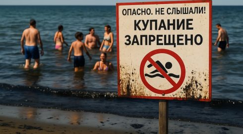 Купаются в «мазутном» море, смастерив вешалку из запрещающего знака – туристы в Анапе «не слышали» об опасности