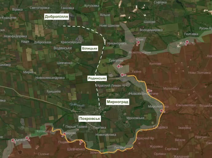Карта у Покровска и Мирнограда